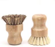 pack of 2 wobye bamboo scrub brushes with natural sisal bristles for effective kitchen cleaning of cast iron pots, pans, dishes, sinks, bathrooms logo