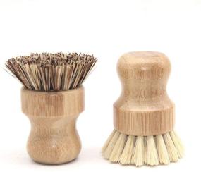 img 4 attached to Pack of 2 Wobye Bamboo Scrub Brushes with Natural Sisal Bristles for Effective Kitchen Cleaning of Cast Iron Pots, Pans, Dishes, Sinks, Bathrooms