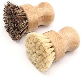 img 3 attached to Pack of 2 Wobye Bamboo Scrub Brushes with Natural Sisal Bristles for Effective Kitchen Cleaning of Cast Iron Pots, Pans, Dishes, Sinks, Bathrooms