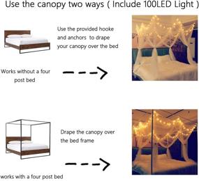 img 3 attached to 8 Corner Bed Canopy with Battery Operated 100 LED Star String Lights – Unique Style 4 Door Square Canopy Bed Curtains Canopy for Twin Full Queen King Bed