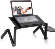 👍 enhanced ergonomic adjustable laptop desk - foldable lap desk for bed with cooling fan & mouse pad logo