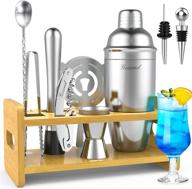 🍹 premium bartender kit with stand: 14-piece cocktail shaker set for men dad, includes stainless steel bar tools, perfect for home mixing - ideal christmas stocking stuffer for beginners logo