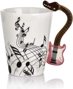 img 2 attached to 🎸 12.9 Oz Guitar Mug Music Note Coffee Mug - Perfect Ceramic Cup for Guitar Players and Musicians, in Striking Red Color