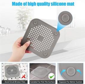 img 2 attached to 🚿 Grey Square TPR Shower Drain Cover 5.7-inch - Hair Catcher and Flat Silicone Plug for Bathroom and Kitchen- Shower Drain Protection Flat Strainer Stopper with Suction Cups