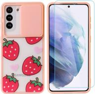 🍓 stylish samsung galaxy s21 5g case - matte strawberry heart design with screen protector and camera protection - perfect for women & girls - frosted clear case - pink 6.2'' logo