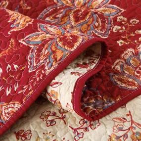 img 1 attached to 🌺 mixinni Reversible Floral Quilt Set - 100% Cotton Red Bedspread Coverlet (King Size) with 2 Shams
