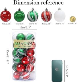 img 2 attached to 🎅 Delightful Elf Christmas Ball Ornaments - 2.36inch, Traditional Shatterproof Xmas Tree Decorations - 30Pcs Red Green & White Hanging Balls for Holiday, Wedding & Party