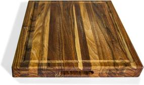 img 3 attached to Premium Teakwood Chopping Board 24x18x1.5 Inch - Juice Groove, Reversible Edge Grain Rectangle - Sustainable Wooden Carving Board with Hand Grip - Extra Large Backyard Dudes