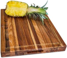 img 4 attached to Premium Teakwood Chopping Board 24x18x1.5 Inch - Juice Groove, Reversible Edge Grain Rectangle - Sustainable Wooden Carving Board with Hand Grip - Extra Large Backyard Dudes