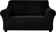🛋️ medium black stretch loveseat sofa slipcover - rapid and fit 1-piece spandex non slip couch cover, wearproof and washable furniture protector with elastic bottom for kids and pets logo