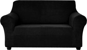 img 4 attached to 🛋️ Medium Black Stretch Loveseat Sofa Slipcover - Rapid and Fit 1-Piece Spandex Non Slip Couch Cover, Wearproof and Washable Furniture Protector with Elastic Bottom for Kids and Pets