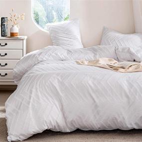 img 4 attached to 🛏️ HoneiLife Chevron Duvet Cover Queen - Premium Washed Microfiber Bedding Set with Embroidery - Breathable and Tufted Comforter Cover Set for All Seasons - White, 3-Piece Set