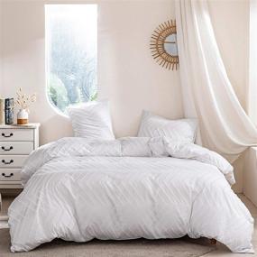 img 3 attached to 🛏️ HoneiLife Chevron Duvet Cover Queen - Premium Washed Microfiber Bedding Set with Embroidery - Breathable and Tufted Comforter Cover Set for All Seasons - White, 3-Piece Set