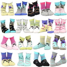 img 3 attached to TeeHee Little Girls and Toddler Cotton Crew Socks - 18 Pairs Cute Novelty and Fashion Pack in Gift Box