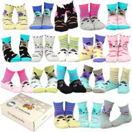 teehee little girls and toddler cotton crew socks - 18 pairs cute novelty and fashion pack in gift box logo