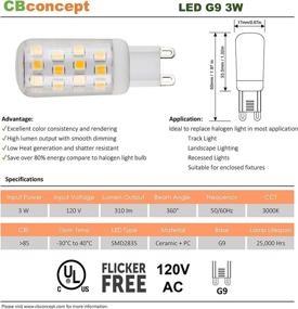 img 3 attached to 🔆 CBconcept UL Listed G9 LED Light Bulb, 5 Pack, 3W, 310LM, Non-Dimmable, Warm White 3000K, 360° Beam Angle, 120V, 40W JCD Halogen Replacement Patented Design