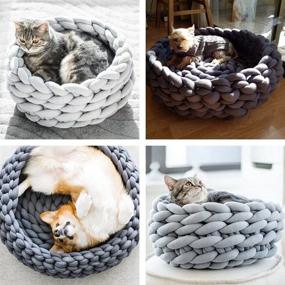 img 2 attached to 🐾 Cozy and Calming Sleep Solutions: Pet Beds for Small Dogs and Cats, Hand-Knitted Washable Cat Pillow and Dog Sofa Round Bed