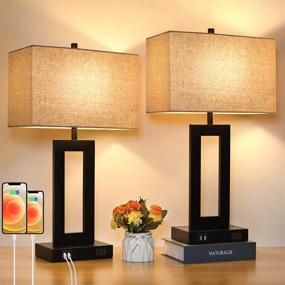 img 4 attached to Pair of 2 Touch Control Table Lamps with 2 USB Ports, 3-Way Dimmable Modern Nightstand Lamp Sets Bedside Touch Desk Lamps Including Fabric Cream Shades, Ideal for Bedroom Table, Living Room Reading, LED Bulbs Included