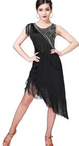 img 4 attached to 👗 ZLTdream Ladies' Latin Tango Rumba Cha Cha Belly Dance Sequin Dress: Stunning Style with Tassel Underwear