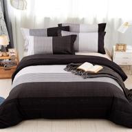 🛏️ high-quality reversible black comforter set king with striped design - 3-piece microfiber bedding duvet set for king bed, including 1 comforter and 2 pillowcases - 90”×104” down alternative comforter logo