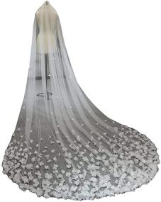 img 3 attached to 🌸 Fenghuavip 1 Tier Custom Made Petals Cathedral Wedding Veil - 3D Flower Veils for Bride with Metal Comb