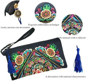 img 3 attached to Black Bohemian Style Clutch Bag Featuring Embroidered Wrist Strap - Ideal as a Purse, Cosmetic Bag, Pencil Case, or Coin Purse