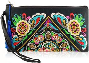 img 4 attached to Black Bohemian Style Clutch Bag Featuring Embroidered Wrist Strap - Ideal as a Purse, Cosmetic Bag, Pencil Case, or Coin Purse