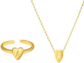 img 2 attached to 💖 Dainty 18K Gold Plated Heart Necklace Set with Adjustable 14K Gold Stacking LOVE Rings - Perfect Valentines Gift for Women, Kids & Teens - Tiny Adorable Heart Initial Jewelry Kit
