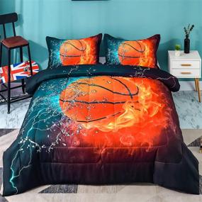 img 4 attached to 🏀 Andency Basketball Comforter Twin (66x90 Inch), 2-Piece Microfiber Bedding Set for Kids Boys Teens - Includes 1 Basketball Comforter and 1 Pillowcase - Sport-themed