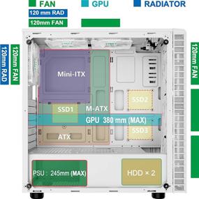 img 1 attached to 💻 MUSETEX G05N6-BB White Mid Tower ATX Корпус – 6шт 120мм ARGB вентиляторов, USB 3.0, закаленное стекло – Игровые корпуса для ПК для материнских плат ATX/Micro-ATX/Mini ITX – Компьютерный корпус