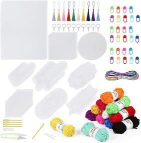 img 4 attached to Pllieay 117 Piece Mesh Plastic Canvas Kit: Clear Sheets, Colorful Acrylic Yarn, Embroidery Tools, and Trinkets for Craft Enthusiasts