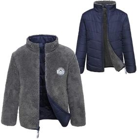 img 4 attached to 🧥 Rokka & Rolla Reversible Water-Resistant Teddy Sherpa Fleece Puffer Jacket Coat for Boys