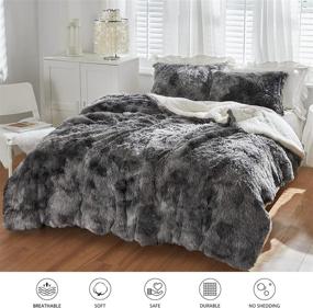 img 3 attached to Joyreap Queen Size Plush Shaggy Comforter Set - Luxury Faux Fur Velvet Fluffy Bedding Set for All Seasons (Tie-dye Black, 88x88 inches)