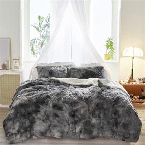img 4 attached to Joyreap Queen Size Plush Shaggy Comforter Set - Luxury Faux Fur Velvet Fluffy Bedding Set for All Seasons (Tie-dye Black, 88x88 inches)