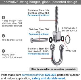 img 1 attached to BeneLabel Set of 2 Permanent Antirust Stainless Steel 304 Screw Bracket Heavy Duty Swing Hanger 1800LB Capacity: Ideal for Indoor/Outdoor Playground, Yoga Hammock Chair, Hardware Swing Sets