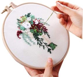 img 1 attached to 🌸 ESHOO Embroidery Starter Kit: Flower Pattern, Full Range with Hoops, Color Threads & Cross Stitch Tools - Ideal for Beginners