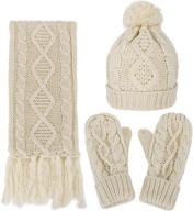 womens winter cable knit beanie hat gloves & scarf set - 3 piece logo