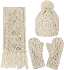 img 1 attached to Womens Winter Cable Knit Beanie Hat Gloves & Scarf Set - 3 Piece