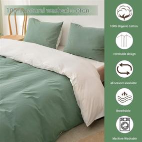 img 1 attached to 🌿 ECOCOTT Queen Duvet Cover Set - Reversible 100% Washed Cotton Bedding in Sage Green & White with Zipper, Includes 2 Pillowcases - Ultra Soft, Easy Care & Breathable Cozy Bedding Set