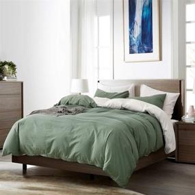 img 3 attached to 🌿 ECOCOTT Queen Duvet Cover Set - Reversible 100% Washed Cotton Bedding in Sage Green & White with Zipper, Includes 2 Pillowcases - Ultra Soft, Easy Care & Breathable Cozy Bedding Set