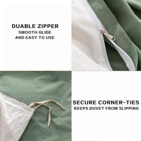 img 2 attached to 🌿 ECOCOTT Queen Duvet Cover Set - Reversible 100% Washed Cotton Bedding in Sage Green & White with Zipper, Includes 2 Pillowcases - Ultra Soft, Easy Care & Breathable Cozy Bedding Set