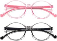 👓 2-pack kids blue light blocking glasses, uv protection & anti-eyestrain tr90 flexible frames for boys girls ages 3-10 (transparent pink + transparent black) logo