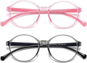 img 4 attached to 👓 2-Pack Kids Blue Light Blocking Glasses, UV Protection & Anti-Eyestrain TR90 Flexible Frames for Boys Girls Ages 3-10 (Transparent Pink + Transparent Black)