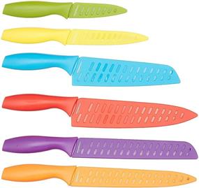 img 3 attached to 🔪 Color-Coded Kitchen Knife Set - 12-Piece Amazon Basics Bundle: 6 Knives with Blade Guards in Multi-color