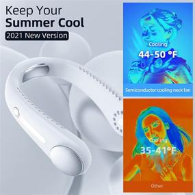 img 1 attached to 🔋 Stay Cool Anywhere with the Portable Neck Fan - USB Rechargeable, Hands-Free & Bladeless, Ideal for Traveling, Sports, and Office Use - 3 Speeds - White/Silver