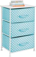 🚼 mdesign turquoise blue/white spira collection dresser chest with 3 removable fabric drawers/bins - modern storage furniture for kids bedroom, playroom, baby nursery organization логотип