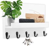 decorative key and mail holder: upgraded key holder with thick back panel and widened shelf - 5 heavy metal hooks - farmhouse decoration key rack in white - 11.75x3.13x7 inches логотип