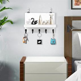 img 2 attached to Decorative Key and Mail Holder: Upgraded Key Holder with Thick Back Panel and Widened Shelf - 5 Heavy Metal Hooks - Farmhouse Decoration Key Rack in White - 11.75x3.13x7 inches