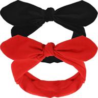 🎀 vintage red and black hair band set - retro headbands with rabbit ear bow | headwrap for girls and women logo