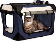 premium cat carrier for small to large sized pets - soft sided foldable cat bag with locking zippers, shoulder straps, seat belt lock & plush pillow - top & side loading design logo